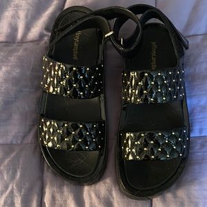 NWOT Jeffrey Campbell studded black patent sandal. 6.5